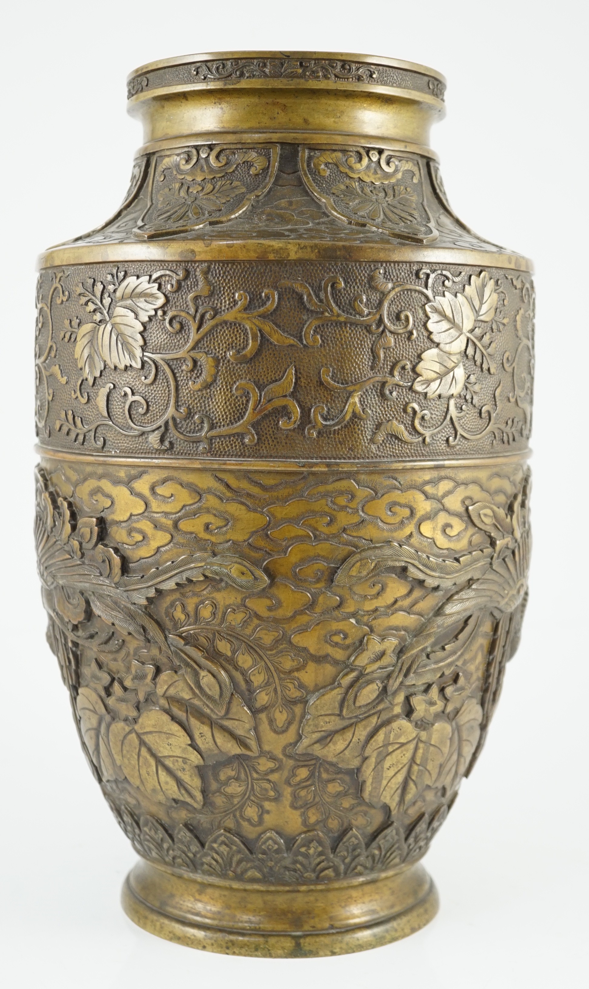 A Japanese bronze vase, Meiji period, 36.3cm high